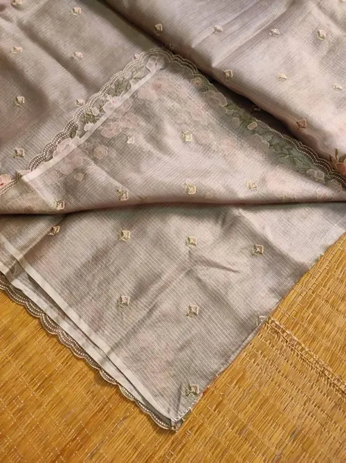 Graceful Charm: Handcrafted Kota Doria Saree with Intricate Embroidery